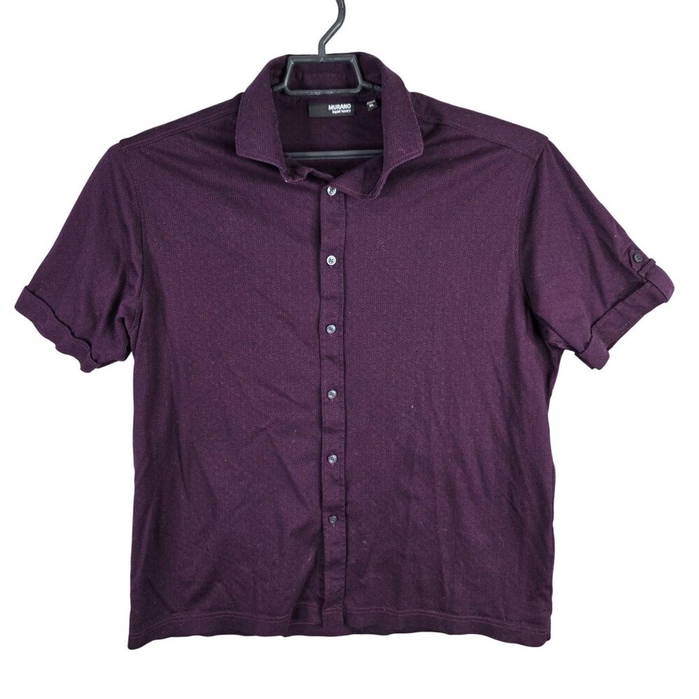 Mens Murano Purple Liquid Luxury Shirt Button Up Short Sleeve 100% Cotton XL